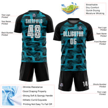 Laden Sie das Bild in den Galerie-Viewer, Custom Black White-Teal Line Sublimation Soccer Uniform Jersey