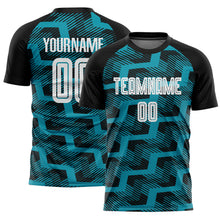 Laden Sie das Bild in den Galerie-Viewer, Custom Black White-Teal Line Sublimation Soccer Uniform Jersey