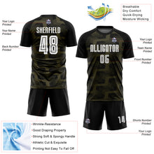 Laden Sie das Bild in den Galerie-Viewer, Custom Black White-Olive Line Sublimation Soccer Uniform Jersey