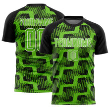 Загрузить изображение в средство просмотра галереи, Custom Black Aurora Green-White Line Sublimation Soccer Uniform Jersey