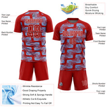 Load image into Gallery viewer, Custom Red Light Blue-White Line Sublimation Soccer Uniform Jersey
