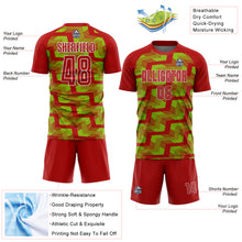Load image into Gallery viewer, Custom Red Neon Green-White Line Sublimation Soccer Uniform Jersey