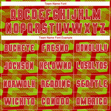 Load image into Gallery viewer, Custom Red Neon Green-White Line Sublimation Soccer Uniform Jersey