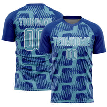 Laden Sie das Bild in den Galerie-Viewer, Custom Royal Shadow Blue-White Line Sublimation Soccer Uniform Jersey
