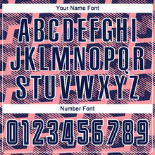 Laden Sie das Bild in den Galerie-Viewer, Custom Navy Medium Pink-White Line Sublimation Soccer Uniform Jersey