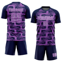 Laden Sie das Bild in den Galerie-Viewer, Custom Navy Medium Purple-White Line Sublimation Soccer Uniform Jersey