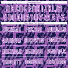 Laden Sie das Bild in den Galerie-Viewer, Custom Navy Medium Purple-White Line Sublimation Soccer Uniform Jersey