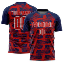 Laden Sie das Bild in den Galerie-Viewer, Custom Navy Red-White Line Sublimation Soccer Uniform Jersey