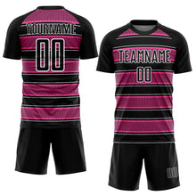 Загрузить изображение в средство просмотра галереи, Custom Black Pink-White Geometric Shapes And Line Sublimation Soccer Uniform Jersey