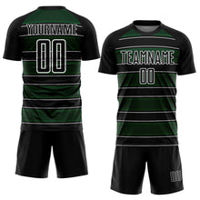 Загрузить изображение в средство просмотра галереи, Custom Black Green-White Geometric Shapes And Line Sublimation Soccer Uniform Jersey