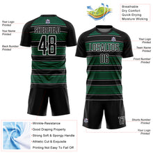 Загрузить изображение в средство просмотра галереи, Custom Black Kelly Green-White Geometric Shapes And Line Sublimation Soccer Uniform Jersey