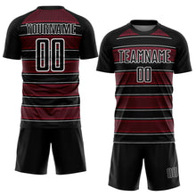 Загрузить изображение в средство просмотра галереи, Custom Black Crimson-White Geometric Shapes And Line Sublimation Soccer Uniform Jersey
