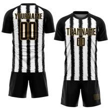 Laden Sie das Bild in den Galerie-Viewer, Custom Black White-Old Gold Line Sublimation Soccer Uniform Jersey
