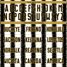 Laden Sie das Bild in den Galerie-Viewer, Custom Black White-Old Gold Line Sublimation Soccer Uniform Jersey