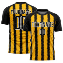 Load image into Gallery viewer, Custom Black Gold-White Line Sublimation Soccer Uniform Jersey