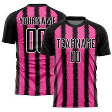 Load image into Gallery viewer, Custom Black Pink-White Line Sublimation Soccer Uniform Jersey