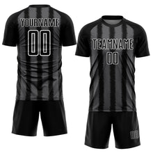 Load image into Gallery viewer, Custom Black Steel Gray-White Line Sublimation Soccer Uniform Jersey