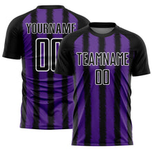 Load image into Gallery viewer, Custom Black Purple-White Line Sublimation Soccer Uniform Jersey