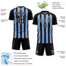 Загрузить изображение в средство просмотра галереи, Custom Black Light Blue-White Line Sublimation Soccer Uniform Jersey