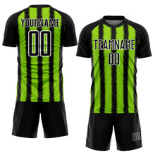 Load image into Gallery viewer, Custom Black Neon Green-White Line Sublimation Soccer Uniform Jersey