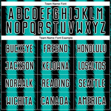 Laden Sie das Bild in den Galerie-Viewer, Custom Black Aqua-White Line Sublimation Soccer Uniform Jersey