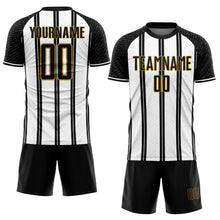Laden Sie das Bild in den Galerie-Viewer, Custom Black White-Old Gold Line Sublimation Soccer Uniform Jersey