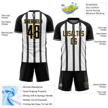 Laden Sie das Bild in den Galerie-Viewer, Custom Black White-Old Gold Line Sublimation Soccer Uniform Jersey