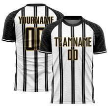 Laden Sie das Bild in den Galerie-Viewer, Custom Black White-Old Gold Line Sublimation Soccer Uniform Jersey