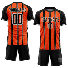 Laden Sie das Bild in den Galerie-Viewer, Custom Black Orange-White Line Sublimation Soccer Uniform Jersey