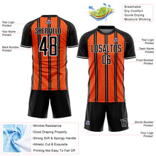 Laden Sie das Bild in den Galerie-Viewer, Custom Black Orange-White Line Sublimation Soccer Uniform Jersey