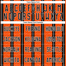 Laden Sie das Bild in den Galerie-Viewer, Custom Black Orange-White Line Sublimation Soccer Uniform Jersey