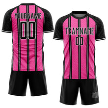 Laden Sie das Bild in den Galerie-Viewer, Custom Black Pink-White Line Sublimation Soccer Uniform Jersey