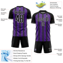 Laden Sie das Bild in den Galerie-Viewer, Custom Black Purple-White Line Sublimation Soccer Uniform Jersey