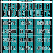 Laden Sie das Bild in den Galerie-Viewer, Custom Black Teal-White Line Sublimation Soccer Uniform Jersey