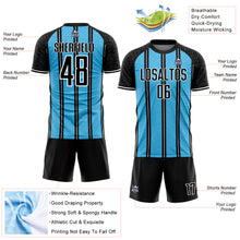 Laden Sie das Bild in den Galerie-Viewer, Custom Black Sky Blue-White Line Sublimation Soccer Uniform Jersey