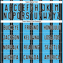 Laden Sie das Bild in den Galerie-Viewer, Custom Black Sky Blue-White Line Sublimation Soccer Uniform Jersey