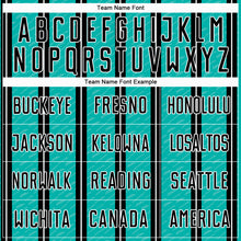 Laden Sie das Bild in den Galerie-Viewer, Custom Black Aqua-White Line Sublimation Soccer Uniform Jersey