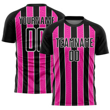 Laden Sie das Bild in den Galerie-Viewer, Custom Black Pink-White Line Sublimation Soccer Uniform Jersey
