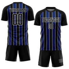 Laden Sie das Bild in den Galerie-Viewer, Custom Black Royal-White Line Sublimation Soccer Uniform Jersey