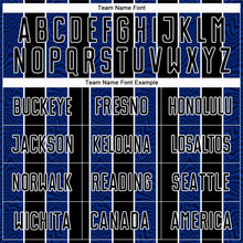 Laden Sie das Bild in den Galerie-Viewer, Custom Black Royal-White Line Sublimation Soccer Uniform Jersey