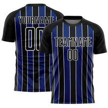 Laden Sie das Bild in den Galerie-Viewer, Custom Black Royal-White Line Sublimation Soccer Uniform Jersey