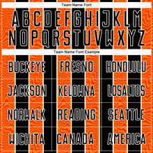 Laden Sie das Bild in den Galerie-Viewer, Custom Black Orange-White Line Sublimation Soccer Uniform Jersey