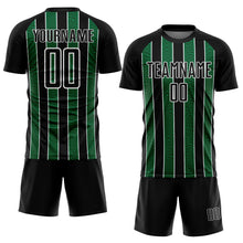 Laden Sie das Bild in den Galerie-Viewer, Custom Black Kelly Green-White Line Sublimation Soccer Uniform Jersey