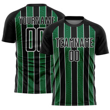 Laden Sie das Bild in den Galerie-Viewer, Custom Black Kelly Green-White Line Sublimation Soccer Uniform Jersey