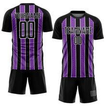 Laden Sie das Bild in den Galerie-Viewer, Custom Black Purple-White Line Sublimation Soccer Uniform Jersey