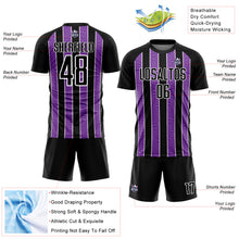 Laden Sie das Bild in den Galerie-Viewer, Custom Black Purple-White Line Sublimation Soccer Uniform Jersey