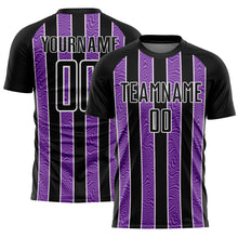 Laden Sie das Bild in den Galerie-Viewer, Custom Black Purple-White Line Sublimation Soccer Uniform Jersey
