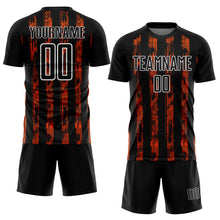 Laden Sie das Bild in den Galerie-Viewer, Custom Black Orange-White Line Sublimation Soccer Uniform Jersey