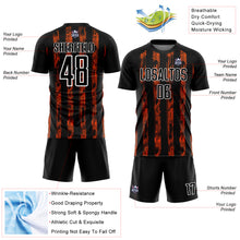 Laden Sie das Bild in den Galerie-Viewer, Custom Black Orange-White Line Sublimation Soccer Uniform Jersey