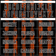 Laden Sie das Bild in den Galerie-Viewer, Custom Black Orange-White Line Sublimation Soccer Uniform Jersey